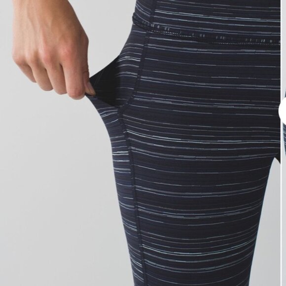 Lululemon Pace Rival Run Crop Leggings Cyber Stripe Naval Blue Black - Picture 16 of 16
